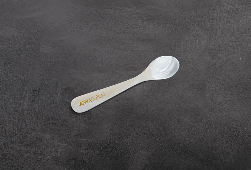 Mother of pearl spoon with logo 8 cm