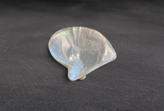 Small plate sea mother of pearl, light MOP with logo 10 cm